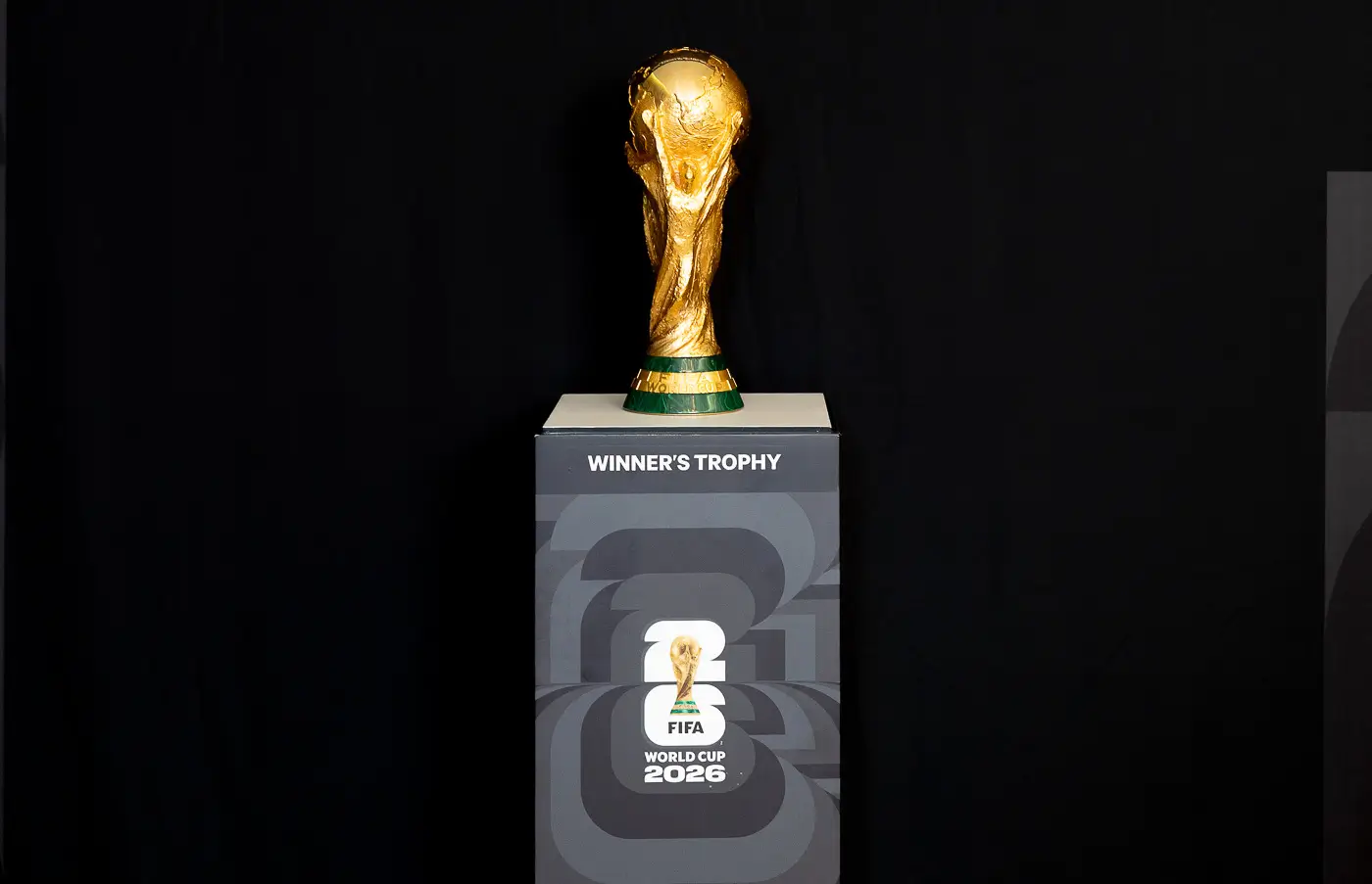 The golden FIFA World Cup trophy on display